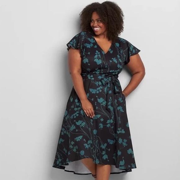 Lane Bryant Floral High Low Midi Dress Size 16 - Picture 1 of 5